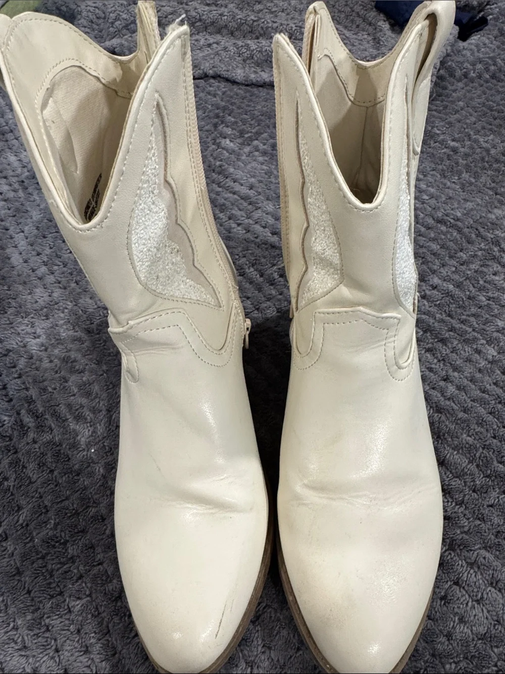 Girls' Cream Glitter Western Ankle Boots with Side Zip